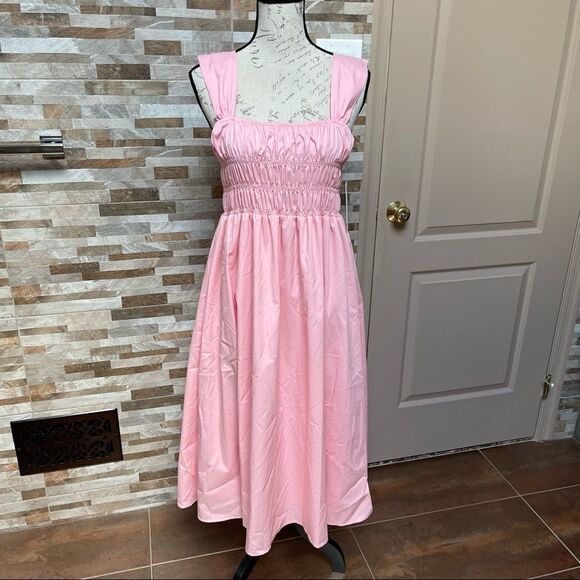 NANETTE Lepore gypsy rose pink pleated smocked Sleeveless Midi Milkmade Dress 12 - Picture 4 of 12